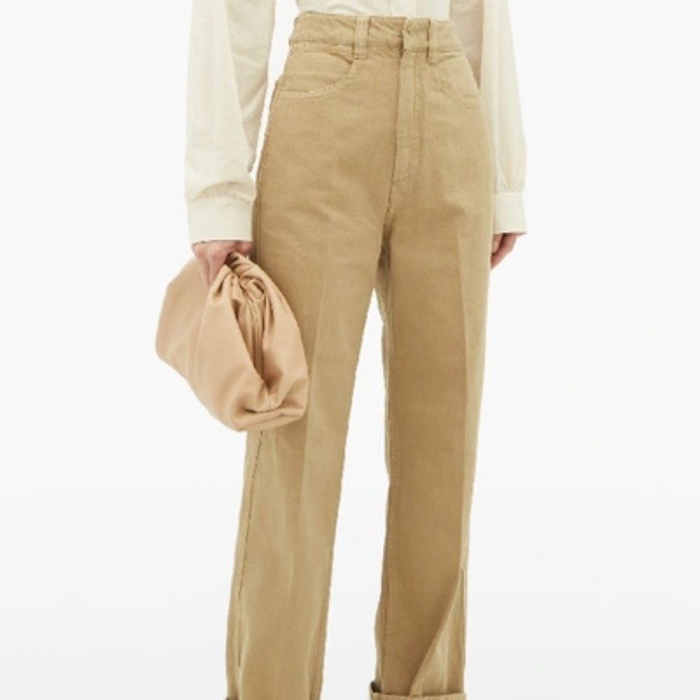 High-Rise Straight-Leg Jeans in Light Khaki